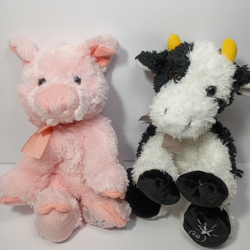 Lot Of 2 Shining Stars Pig & Cow Plush Stuffed Animals 10" Super Soft Collectibl